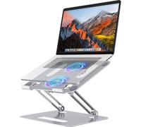 YICOSUN Adjustable Laptop Cooling Stand with 2 Quiet Fans & RGB Lighting, Aluminum Alloy & Foldable Ergonomic Design for MacBook, Lenovo, ASUS, Dell 10-16 Inch, Perfect for Gaming, DJ, Office - Silver