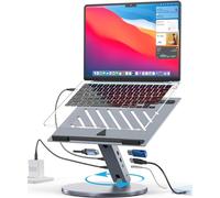 YICOSUN Laptop Stand for Desk, 360° Rotating & Height Adjustable Ergonomic Computer Riser with Aluminum Cooling Vents for 10-16 inch MacBook, Dell, Lenovo (Grey, USB-C Docking Station)