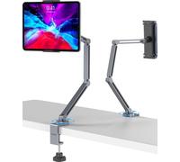 YICOSUN Tablet Stand for Desk - Heavy Duty Aluminum iPad Arm Mount with Super Grip Clamp, 360° Rotating Foldable Holder for 4.7-13" iPad, Kindle, Phone - Reading, Drawing, Video Call - Gray
