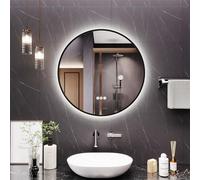 YIDABATH Round Bathroom Mirror with Lights, 24x24 Inch Vanity Mirror with Backlit, Anti-Fog, 3 Colors and Stepless Dimmable Wall Mounted Makeup Mirror with Metal Frame (Black)