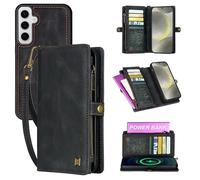 Yidai-Silu 2-in-1 Wallet Case for Samsung Galaxy S23 2-in-1 Vegan Leather Magnetic Detachable Shockproof Phone Case Flip Folio Cover with Card holders Protection 2-Way Kickstand - Black