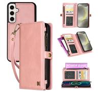 Yidai-Silu 2-in-1 Wallet Case for Samsung Galaxy S23 FE 2-in-1 Vegan Leather Magnetic Detachable Shockproof Phone Case Flip Folio Cover with Card holders Protection 2-Way Kickstand - Pink