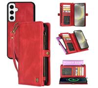 Yidai-Silu 2-in-1 Wallet Case for Samsung Galaxy S23+ Plus 2-in-1 Vegan Leather Magnetic Detachable Shockproof Phone Case Flip Folio Cover with Card holders Protection 2-Way Kickstand - Red