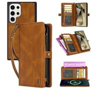 Yidai-Silu 2-in-1 Wallet Case for Samsung Galaxy S23 Ultra 2-in-1 Vegan Leather Magnetic Detachable Shockproof Phone Case Flip Folio Cover with Card holders Protection 2-Way Kickstand - Brown