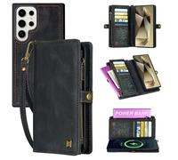 Yidai-Silu 2-in-1 Wallet Case for Samsung Galaxy S23 Ultra 2-in-1 Vegan Leather Magnetic Detachable Shockproof Phone Case Flip Folio Cover with Card holders Protection 2-Way Kickstand - Black