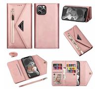 Yidai-Silu for iPhone Air Leather Case【Magnetic Closure, Envelope Design】 Wallet Book Case Credit Card Slots Kickstand Full Protection Cover for iPhone Air 6,5" - Rose gold