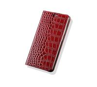 Yidai-Silu Galaxy S23 Ultra Real Leather Flip Case【Crocodile Pattern, Business】 Shockproof Wallet Function Stand TPU Protective Cover Phone Case for Samsung Galaxy S23 Ultra 6,8" - Crocodile Red