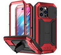 Yidai-Silu iPhone 14 Plus Waterproof Case 【IP-54, Camera Cover + Kickstand + Screen Protection】 Metal Military Shockproof Case Armor 360° Body Protective for iPhone 14 Plus 6,7”- Red