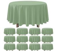 YIDAKO 12 Pack Sage Green Plastic Tablecloths Round Light Green Tablecloth Waterproof Disposable Round Sage Table Cover for Birthday Bridal Wedding Baby Shower Party Decorations,84Inch