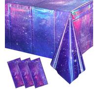 YIDAKO 3Pcs Iridescent Space Tablecloths, Disposable Plastic Purple Galaxy Table Cloth Rectangle Table Covers for Space Starry Night Star Theme Party Birthday Party Decorations, 54x108 Inch