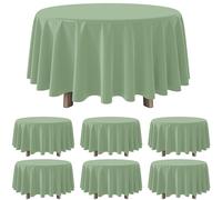 YIDAKO 6Pack Sage Green Plastic Tablecloths Round Light Green Tablecloth Waterproof Disposable Round Sage Table Cover for Birthday Bridal Wedding Baby Shower Party Decorations,84Inch