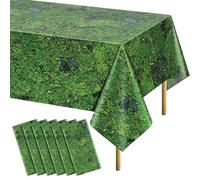 YIDAKO 6Pcs Green Moss Plastic Tablecloths Green Grass Green Leaf Table Cloth Disposable Rectangle Table Cover for Picnic Nature Forest Jungle Theme Party Decorations, 54 X 108inch