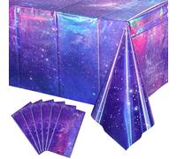 YIDAKO 6Pcs Iridescent Space Tablecloths, Disposable Plastic Purple Galaxy Table Cloth Rectangle Table Covers for Space Starry Night Star Theme Party Birthday Party Decorations, 54x108 Inch