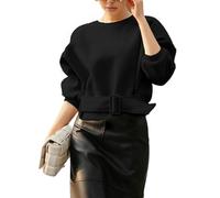 Yidarer Women Pullover Sweatshirts Cropped Crewneck Long Sleeve Belted Casual Y2K Lace Up Tops 2025 Fall Outfits, Black, Large