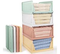 Yidaxing 4 Pack Wardrobe Storage Organiser, Stackable Storage Drawers for Clothes, Inside Wardrobe, Cupboard & Wardrobe, Space-Saving Plastic Closet Organiser for Bedroom & Bathroom (Colourful)