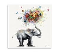 Yidepot Butterfly Elephant Wall Art Print: Colorful Heart Shaped Balloon for Kids' Nursery Wall Decor Canvas Framed Ready to Hang (30x30cm)