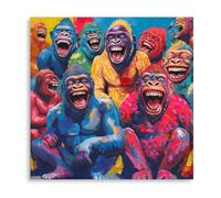 Yidepot Chimpanzees Wall Art Canvas: Colorful Gorillas Laughed Happily Painting Wall Decor for Living Room Office Framed Ready to Hang (30x30CM)