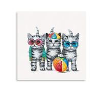 Yidepot Cute Cat Canvas Wall Art: Framed Cats Pictures Small Funny Kitty-Cat Babies Painting for Girl's Bedroom Bathroom Ready to Hang (30x30CM)