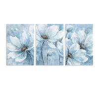 Yidepot Magnolia Flower Picture Wall Decor: Blue And White Flower Canvas Wall Art for Bedroom Floral Painting Frame Ready to Hang (40x60CMx3)