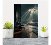 YIdhDCgj Shining Through Cloudy Sky Stormy Ocean Sea Modern Home Decor Canvas Print Art Wall Hanging(40x60cm/Frameless)