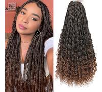 YIDIE Goddess Box Braids Crochet Hair 7 Packs Bohemian Crochet Braids with Curly Ends 14 Inch Synthetic Boho Box Braid with 30% Human Hair Mixed for Black Women