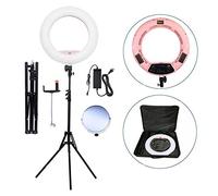 Yidoblo 18" LED Ring Light Kit Bi-Color Dimmable Photo Studio Video Portrait Film Selfie YouTube Photography Lighting Set with Phone/Camera Holder, Makeup Mirror, Stand and Travel Bag Pink