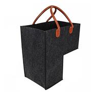 Yidoo Stair Basket, Foldable L-Shape Staircase Basket Organiser, Felt Stair Storage Bag with PU Leather Handle, Large Stair Tidy Basket for Laundry Toys Household Items, Black