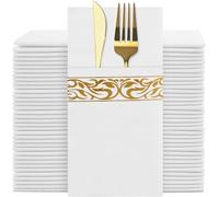 YIDUHAO Disposable Linen Feel Napkins,Decorative Wedding Napkins,Built-in Flatware Pocket,Folded Party Napkin, Soft, Strong, Absorbent, and Pre-Folded, 50 Pack