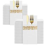 YIDUHAO Disposable Linen Feel Napkins,Decorative Wedding Napkins,Built-in Flatware Pocket,Folded Party Napkin, Soft, Strong, Absorbent, and Pre-Folded,100 Pack
