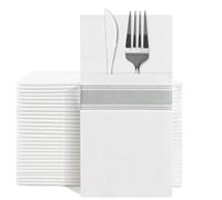 YIDUHAO Pocket Napkin,Disposble Cloth Like Napkins,Built-in Flatware Pocket,Decorative Wedding Napkins with Silver Stripe Print, Pre-Folded, Soft, Strong, Absorbent,Pack of 50