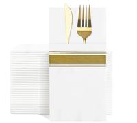 YIDUHAO Pocket Napkins,Disposble Cloth Like Napkin,Built-in Flatware Pocket,Decorative Wedding Napkins,Pre-Folded Party, Soft, Strong, Absorbent,Pack of 50