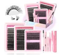 YIDUO Lash Clusters Kit with 2X Bond&Seal 760Pcs 3 Styles 80D+100D Clusters Lashes Extension Volume Soft Eyelash Extension Kit Wispy Natural DIY Individual Lash Clusters Kit Box for Beginners
