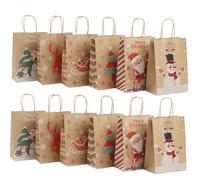 Yiduohua 12pcs Christmas G-ift Bags,6 Style Xmas Gift Bags with Handles, Christmas Small Gift Bags for Christmas Wrapping, Christmas Kraft Bags for Party Supplies -22 x16 x8cm