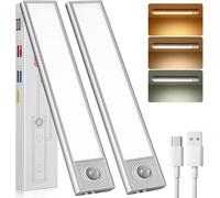 Yiduohua Under Cabinet Kitchen Lights, 20cm LED Motion Sensor Lights Indoor, 3 Color Stepless Dimming & 3 Modes Rechargeable Wardrobe Lights for Cupboard, Kitchen, Bedroom, Hallway (2pcs)