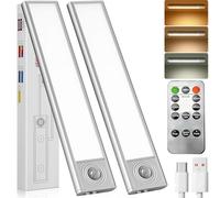 Yiduohua Under Cupboard Kitchen Lights LED - Cabinet Light Motion Sensor Indoor Rechargeable Strip Wardrobe Lighting Battery Operated Magnetic Stick (2 PCS (20CM) Large Battery Remote Control)
