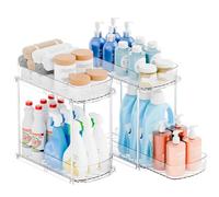 Yieach 2 Pack 13.8″ Deep 2 Tier Under Sink Storage Organizer,Large Pull Out Bathroom Organizers and Storage,Slide Out Acrylic Undersink Storage Shelf,Kitchen Under Sink Organizer for Cleaning Products