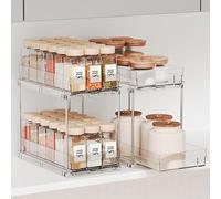 Yieach 2 Pack 2 Tier Vertical Spice Rack Pull Out,10.4'' Deep Narrow Slide Out Spice Rack Organizer for Inside Cabinets,Kitchen,Pantry,Cupboard Seasoning,Can,Jar Organizer and Medicine Cabinet Storage