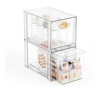 Yieach 2 Pack Large Stackable Storage Drawers,11″Deep Under Cabinet Organizer,Baby Bottle Organizer,Clear Stacking Pull Out Drawer,Acrylic Storage Containers Bins for Organizing Snack,Medicine,Makeup