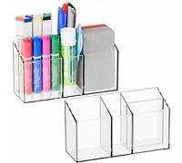 Yieach 2Pack Magnetic Marker Holder for Whiteboard - with Magnet and Adhesive - Non Slip Clear Acrylic Magnetic Pen Cup and Dry Erase Marker Holder for Expo,Refrigerator,Locker and Classroom Organizer