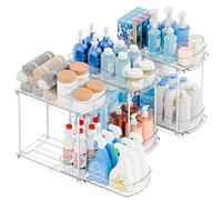 Yieach 3 Pack 13.8″ Deep 2 Tier Under Sink Storage Organizer,Large Pull Out Bathroom Organizers and Storage,Slide Out Acrylic Undersink Storage Shelf,Kitchen Under Sink Organizer for Cleaning Products