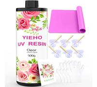 YIEHO 500g UV Resin Kit-Bulk Crystal Clear Hard UV Fast Curing Epoxy Resin Supplies with Mat for Craft Jewelry Making