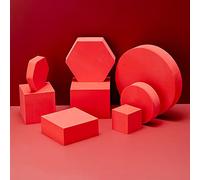 Yiemoge 8PCS Geometric Cube Photo Props Set, Hard Foam Photography Background Props for Goods, Crafts, Lipstick, Jewelry, Cosmetics, Makeup Tools, Food (Red)