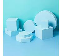 Yiemoge 8PCS Geometric Cube Photo Props Set, Hard Foam Photography Background Props for Goods, Crafts, Lipstick, Jewelry, Cosmetics, Makeup Tools, Food (Blue)