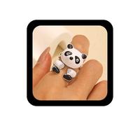 Yienate 3pcs Silver Panda Rings Cute Adjustable Panda Ring Stackable Finger Band Rings Open Panda Animal Ring for Women, taglia unica, Zinc, No Gemstone