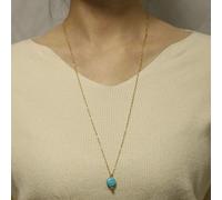 Yienate Boho Blue Turquoise Necklace Chain Dainty Round Turquoise Pendant Bohemian Long Charm Necklace Jewelry for Women and Girls (Gold)