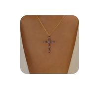 Yienate Boho Crystal Cross Necklace Choker Vintage Blue Rhinestone Cross Pendant Necklace Statement Cross Charm Gold Necklace Chain Minimalist Faith Crucifix Necklace Jewelry for Women and Girls