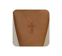 Yienate Boho Crystal Cross Necklace Choker Vintage Red Rhinestone Cross Pendant Necklace Statement Cross Charm Gold Necklace Chain Minimalist Faith Crucifix Necklace Jewelry for Women and Girls