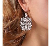 Yienate Boho Large Filigree Hoop Drop Dangle Earrings Vintage Tribal Hollow Carved Earrings Rose Gold Gypsy Geometric Floral Statement Earrings Wedding Prom Earrings Jewelry for Women and Girls