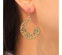 Yienate Boho Large Filigree Moon Drop Dangle Earrings Vintage Tribal Hollow Carved Crescent Moon Drop Earrings Gold Gypsy Geometric Totem Statement Earrings Prom Earrings Jewelry for Women Girls