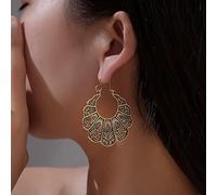 Yienate Boho Large Filigree Scalloped Drop Dangle Earrings Vintage Tribal Ethnic Hollow Carved Earrings Gold Gypsy Geometric Floral Statement Earrings Prom Earrings Jewelry for Women and Girls